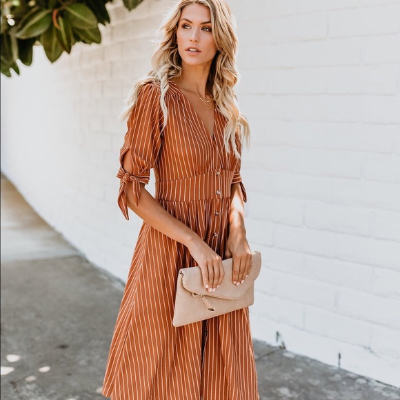 🆕 Striped Button Down Dress - Rust - Picture 6 of 6